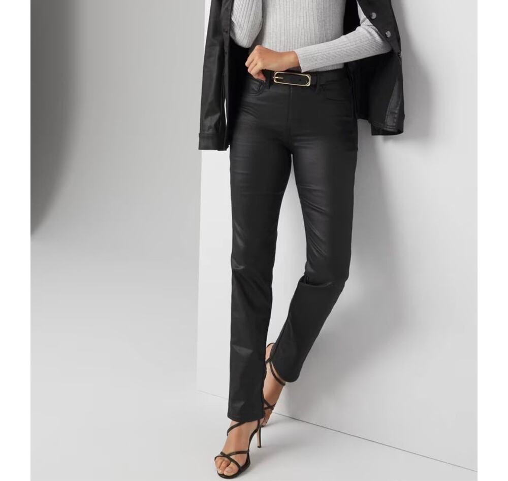 NWT White House Black Market Coated Straight Crop Pants Black Coated Denim 2S